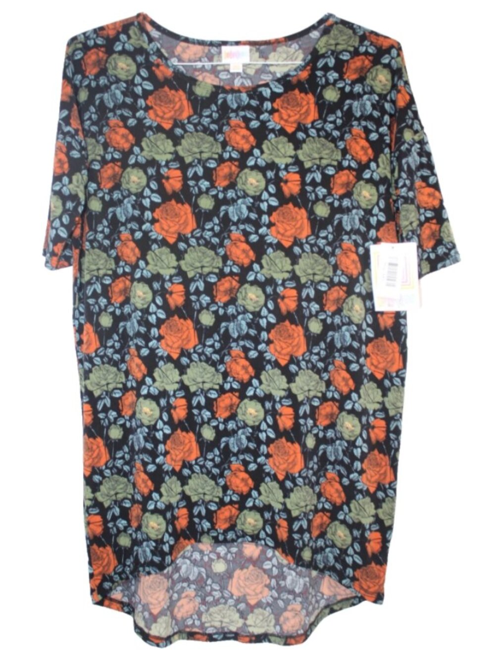 LuLaRoe IRMA T Shirt Women's Top NWT Size XXS 2XS Flowers Floral Black Red Green
